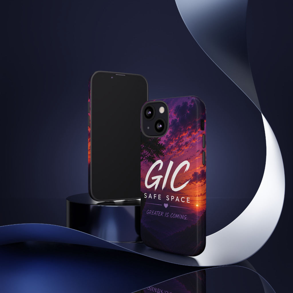 GIC Safe Space Tough Phone Case — "Greater Is Coming" Sunset Design