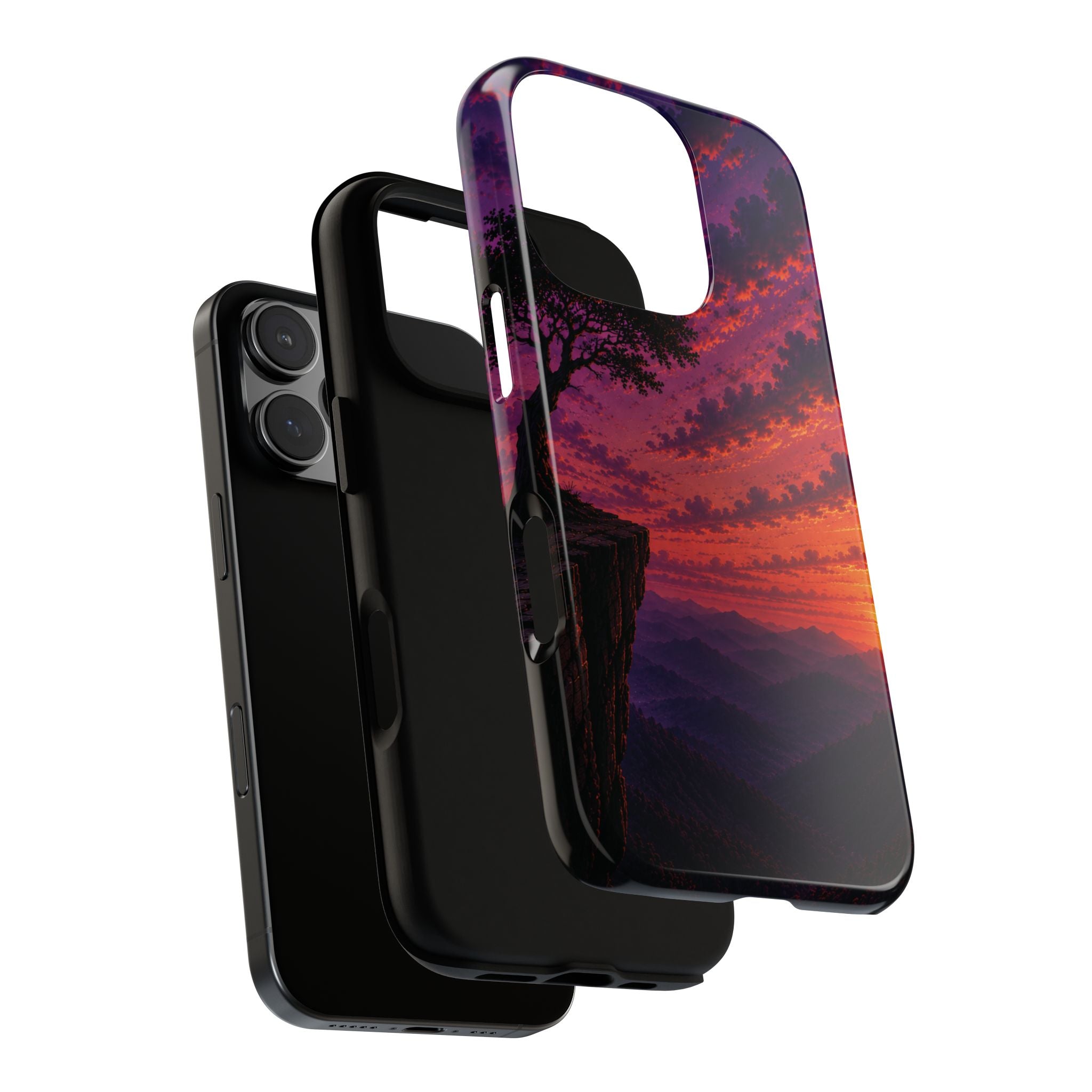 Sunset Cliff Tough Phone Case - Vibrant Purple Orange Landscape for Galaxy & iPhone