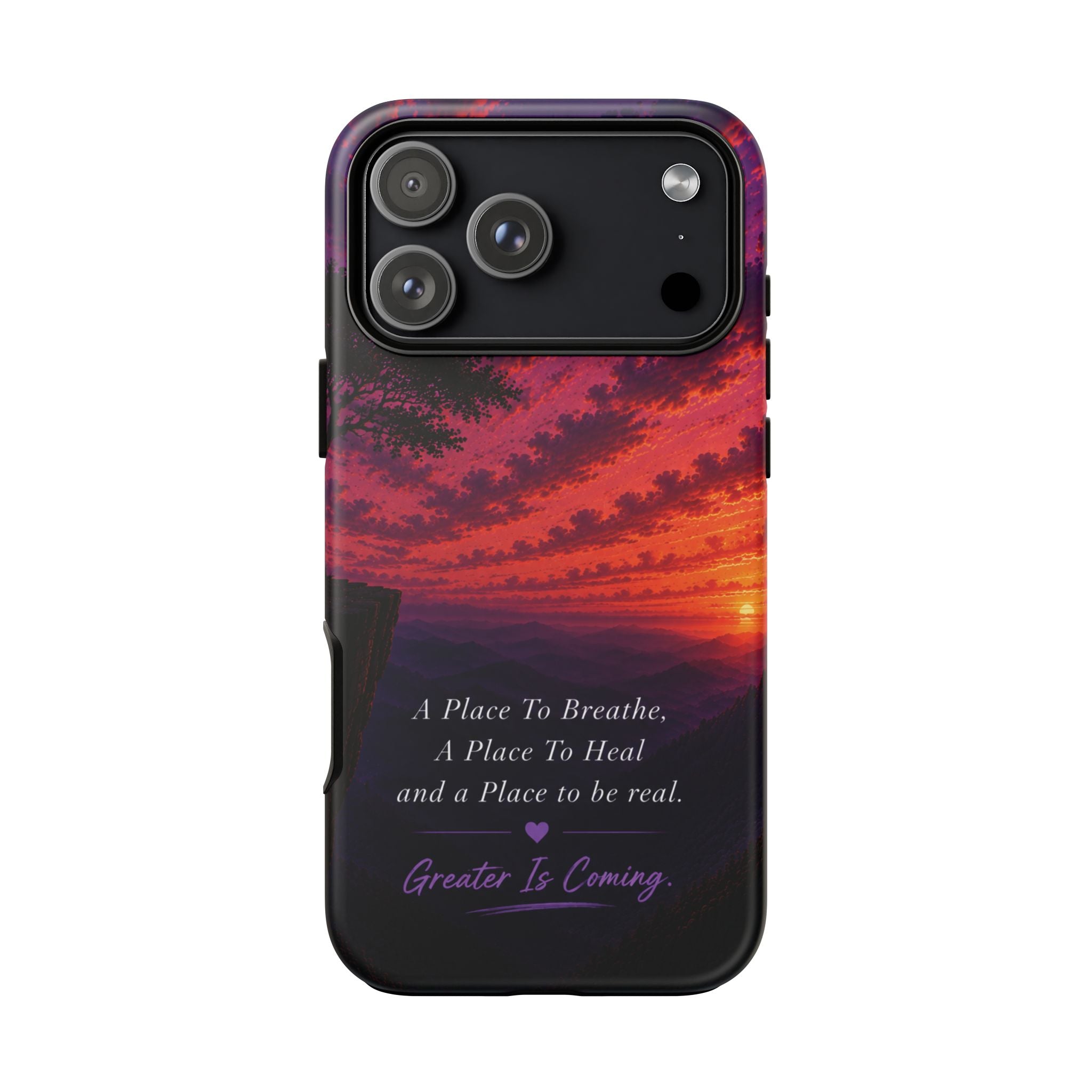 Sunset Serenity Phone Case – “A Place To Breathe, A Place To Heal” Inspirational Galaxy Case