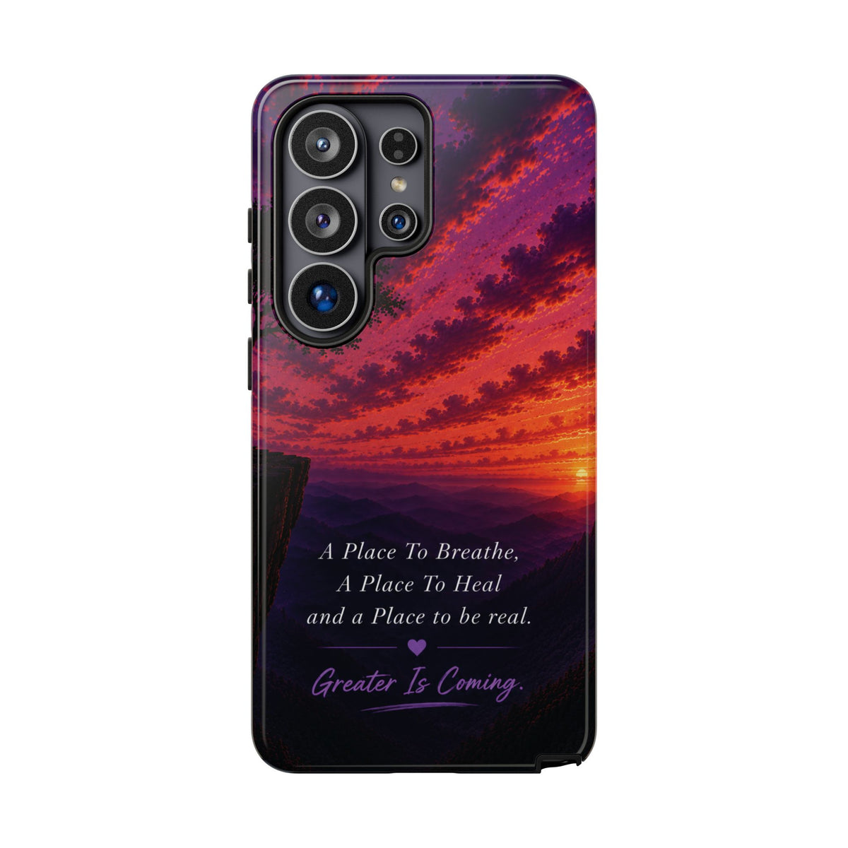 Sunset Serenity Phone Case – “A Place To Breathe, A Place To Heal” Inspirational Galaxy Case