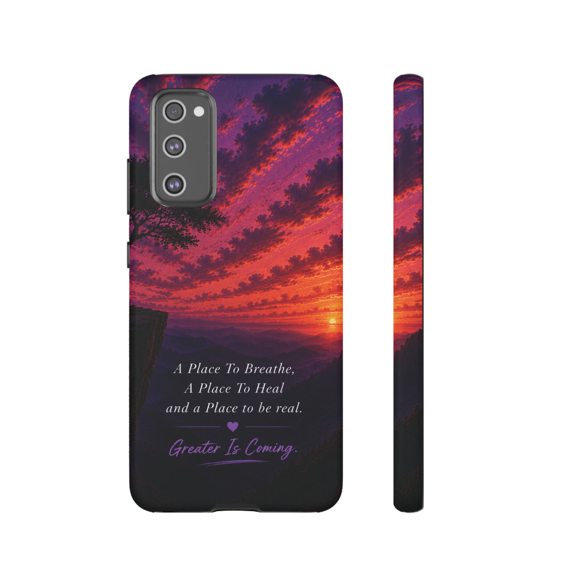 Sunset Serenity Phone Case – “A Place To Breathe, A Place To Heal” Inspirational Galaxy Case