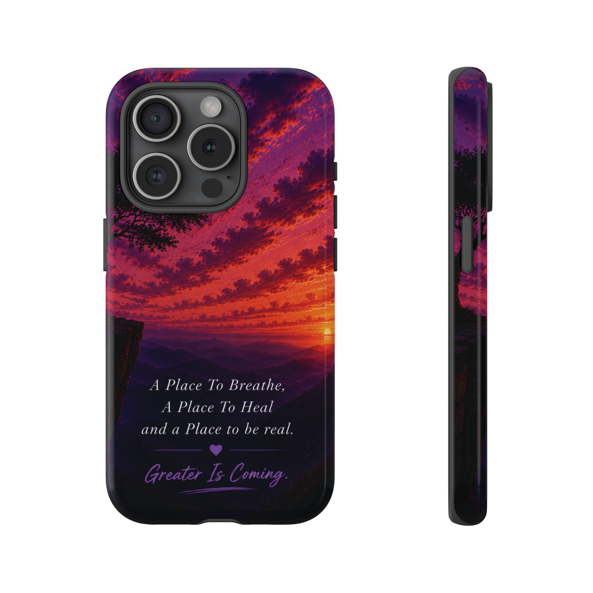 Sunset Serenity Phone Case – “A Place To Breathe, A Place To Heal” Inspirational Galaxy Case
