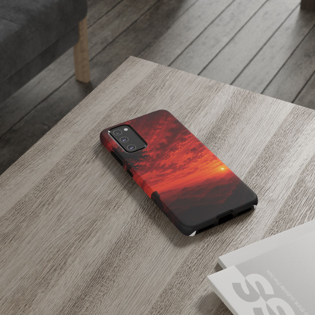 Sunset Mountain Tough Phone Case — Red Horizon Landscape Protective Case