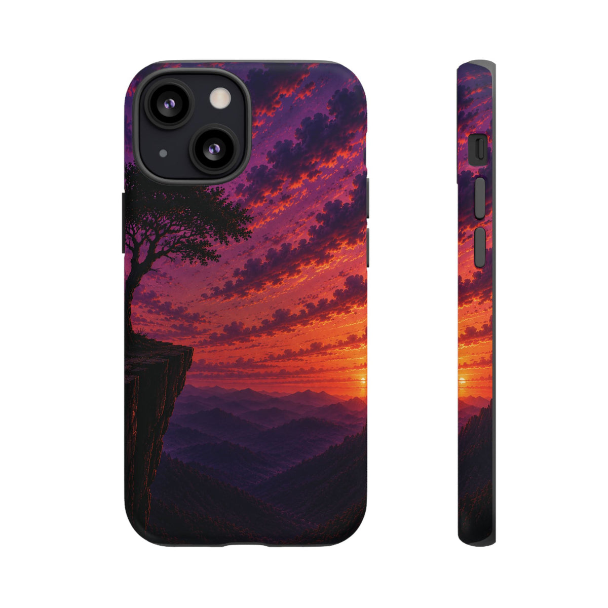 Sunset Cliff Tough Phone Case - Vibrant Purple Orange Landscape for Galaxy & iPhone