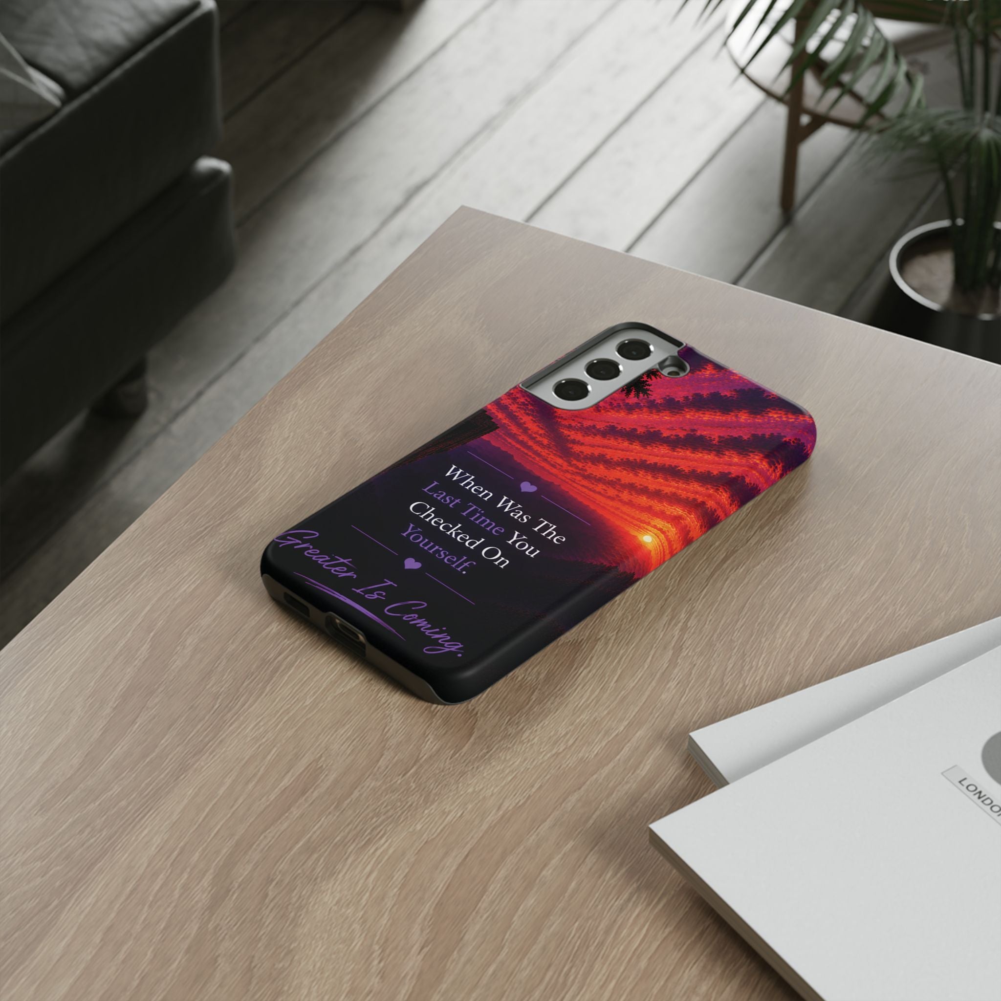 Inspirational Phone Case - "When Was The Last Time You Checked On Yourself?" Sunset Self-Care Quote