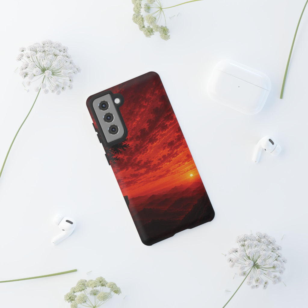 Sunset Mountain Tough Phone Case — Red Horizon Landscape Protective Case