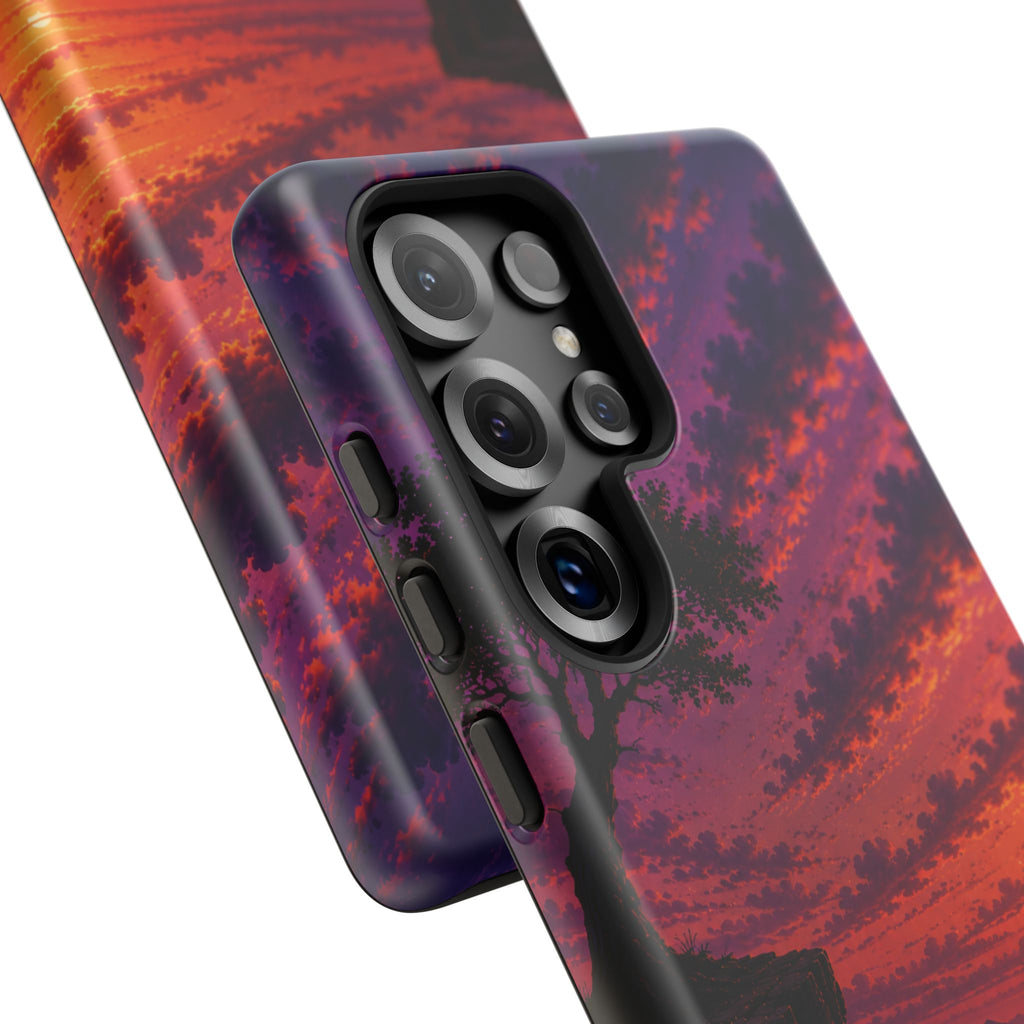 Sunset Cliff Tough Phone Case - Vibrant Purple Orange Landscape for Galaxy & iPhone
