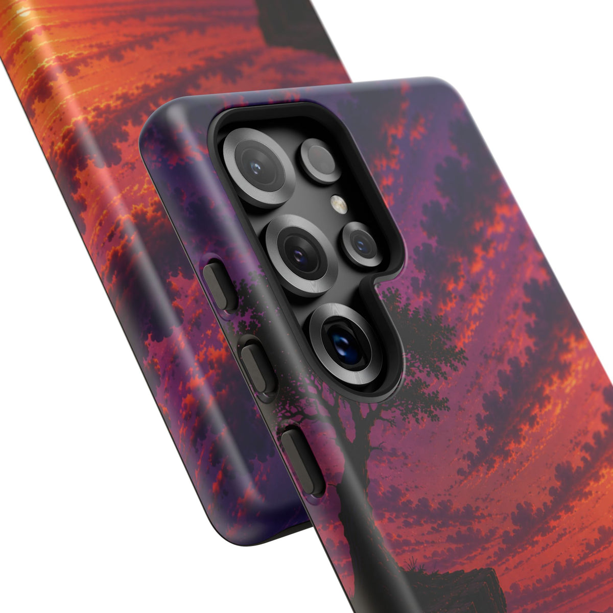 Sunset Cliff Tough Phone Case - Vibrant Purple Orange Landscape for Galaxy & iPhone