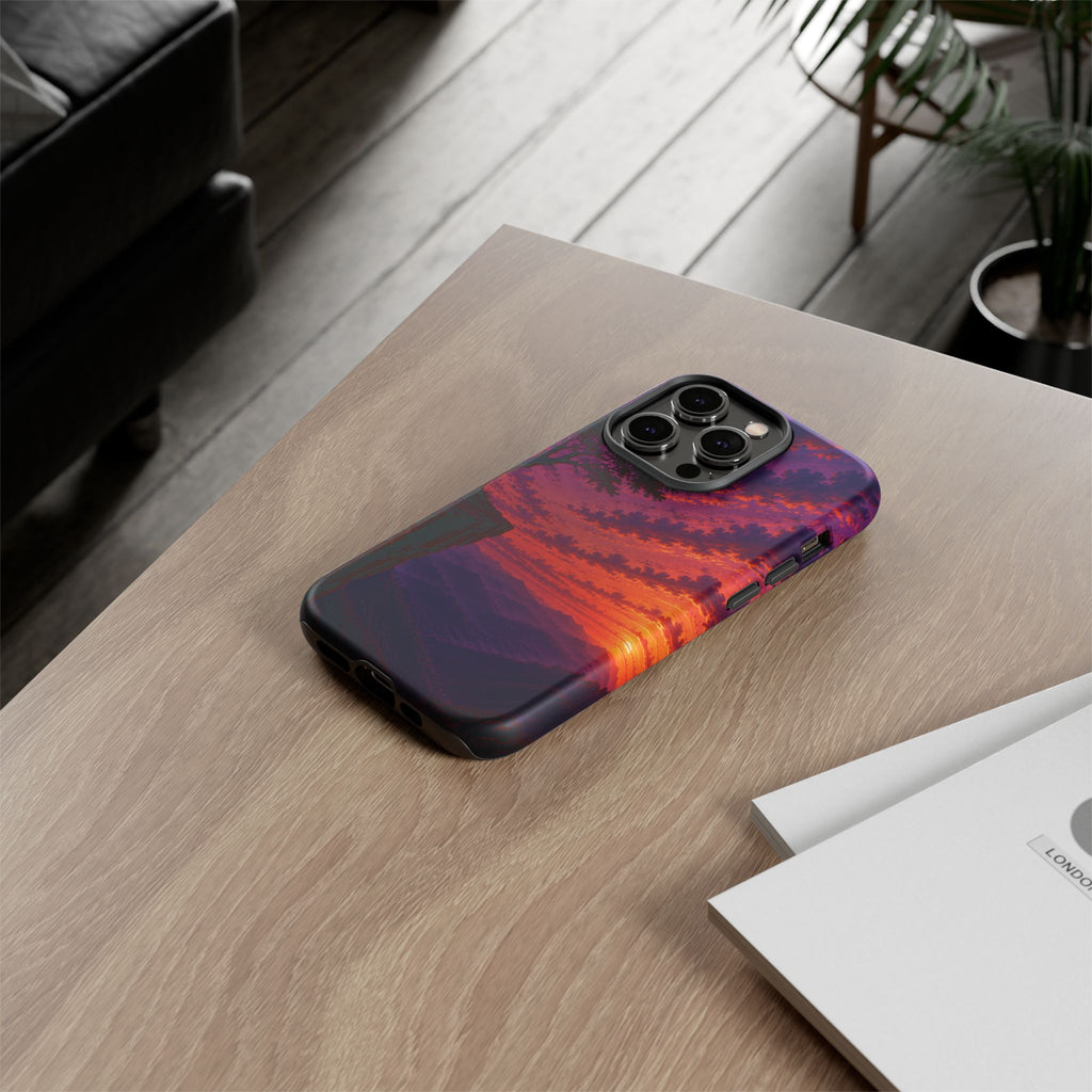 Sunset Cliff Tough Phone Case - Vibrant Purple Orange Landscape for Galaxy & iPhone