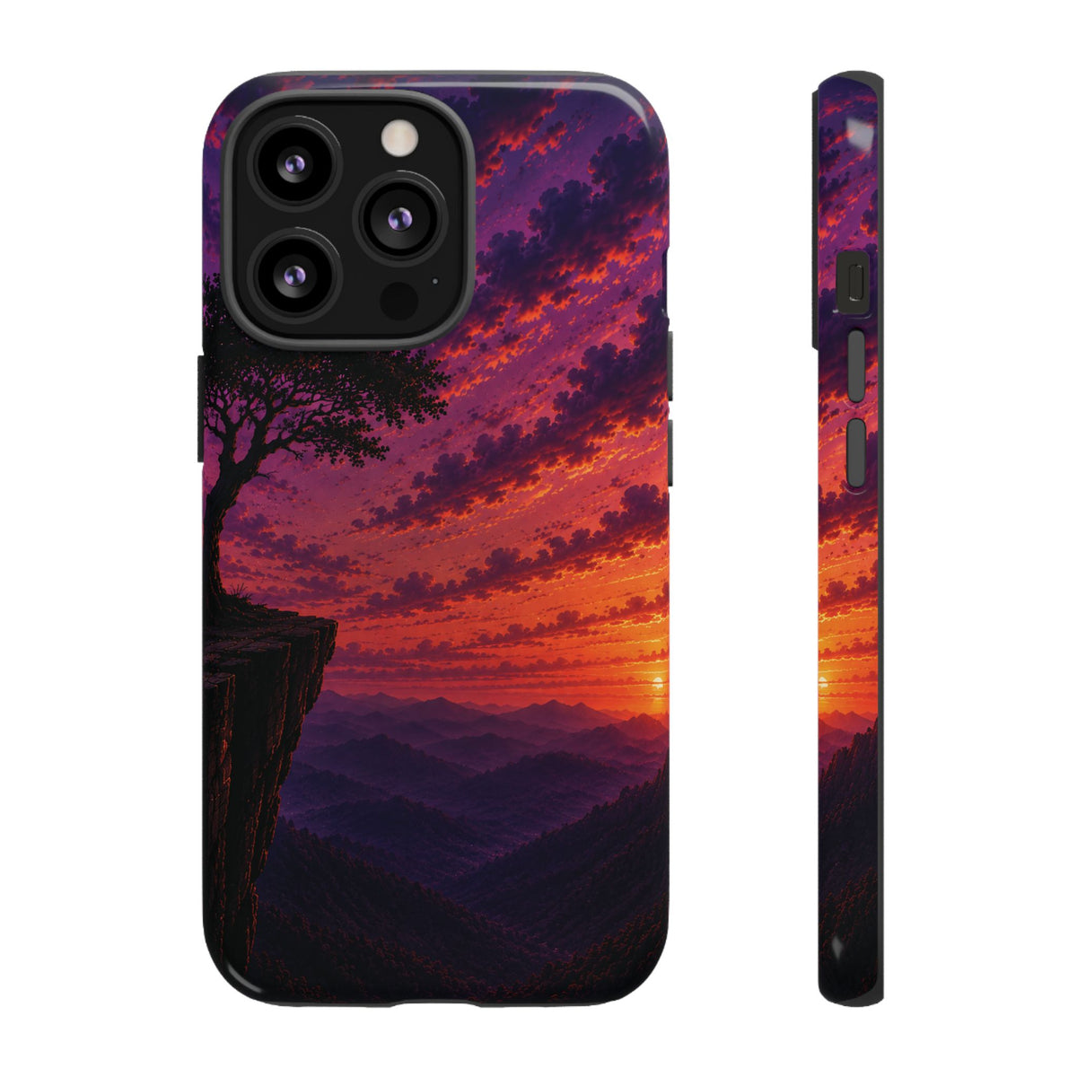 Sunset Cliff Tough Phone Case - Vibrant Purple Orange Landscape for Galaxy & iPhone