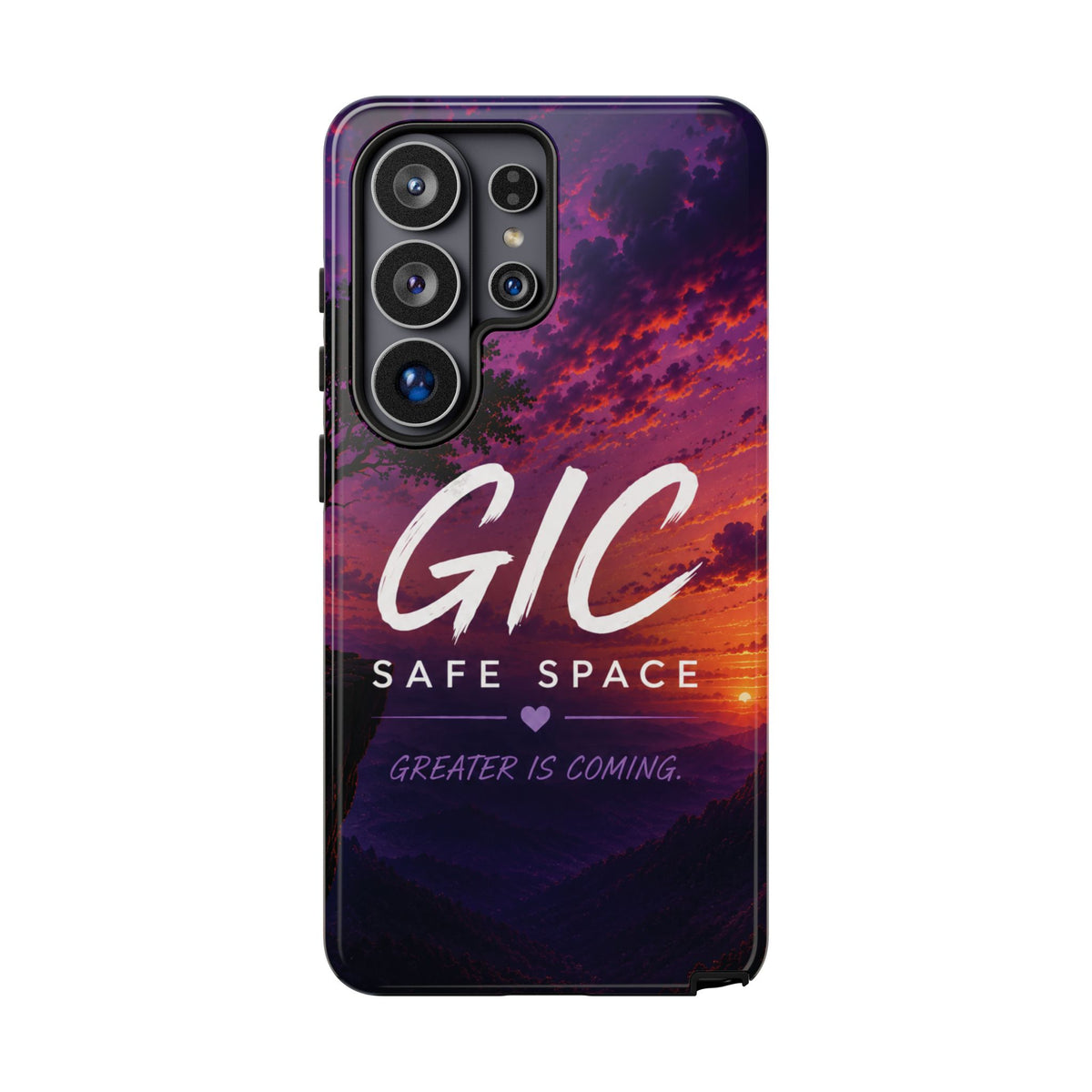 GIC Safe Space Tough Phone Case — "Greater Is Coming" Sunset Design