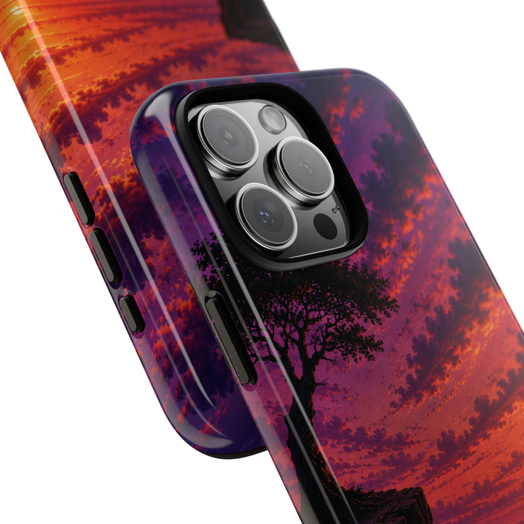 Sunset Cliff Tough Phone Case - Vibrant Purple Orange Landscape for Galaxy & iPhone