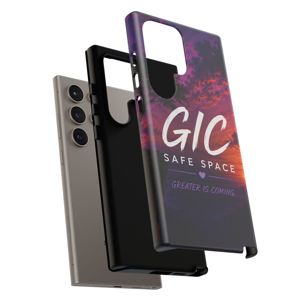 GIC Safe Space Tough Phone Case — "Greater Is Coming" Sunset Design