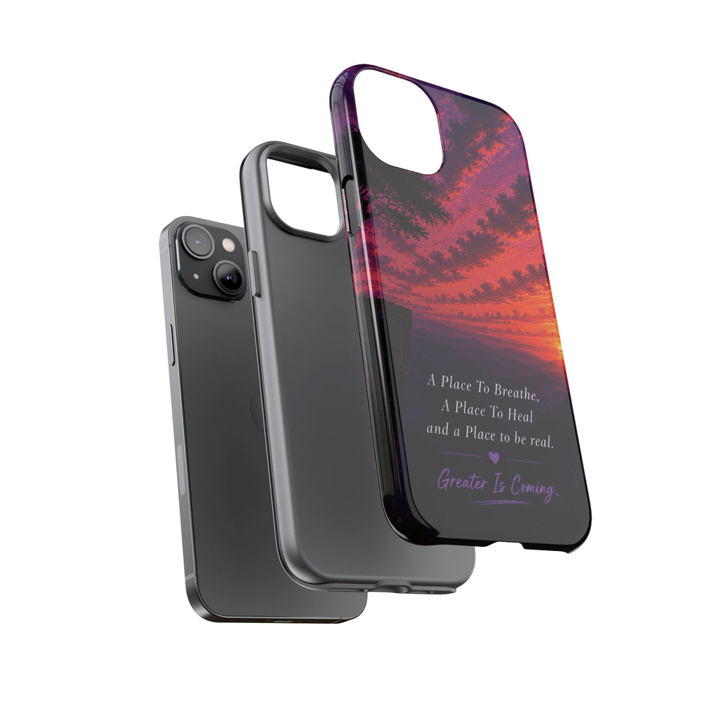 Sunset Serenity Phone Case – “A Place To Breathe, A Place To Heal” Inspirational Galaxy Case