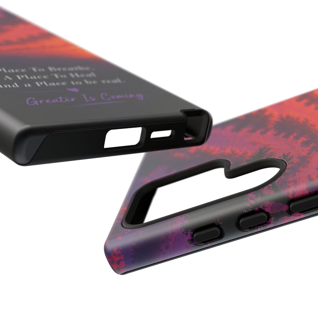 Sunset Serenity Phone Case – “A Place To Breathe, A Place To Heal” Inspirational Galaxy Case