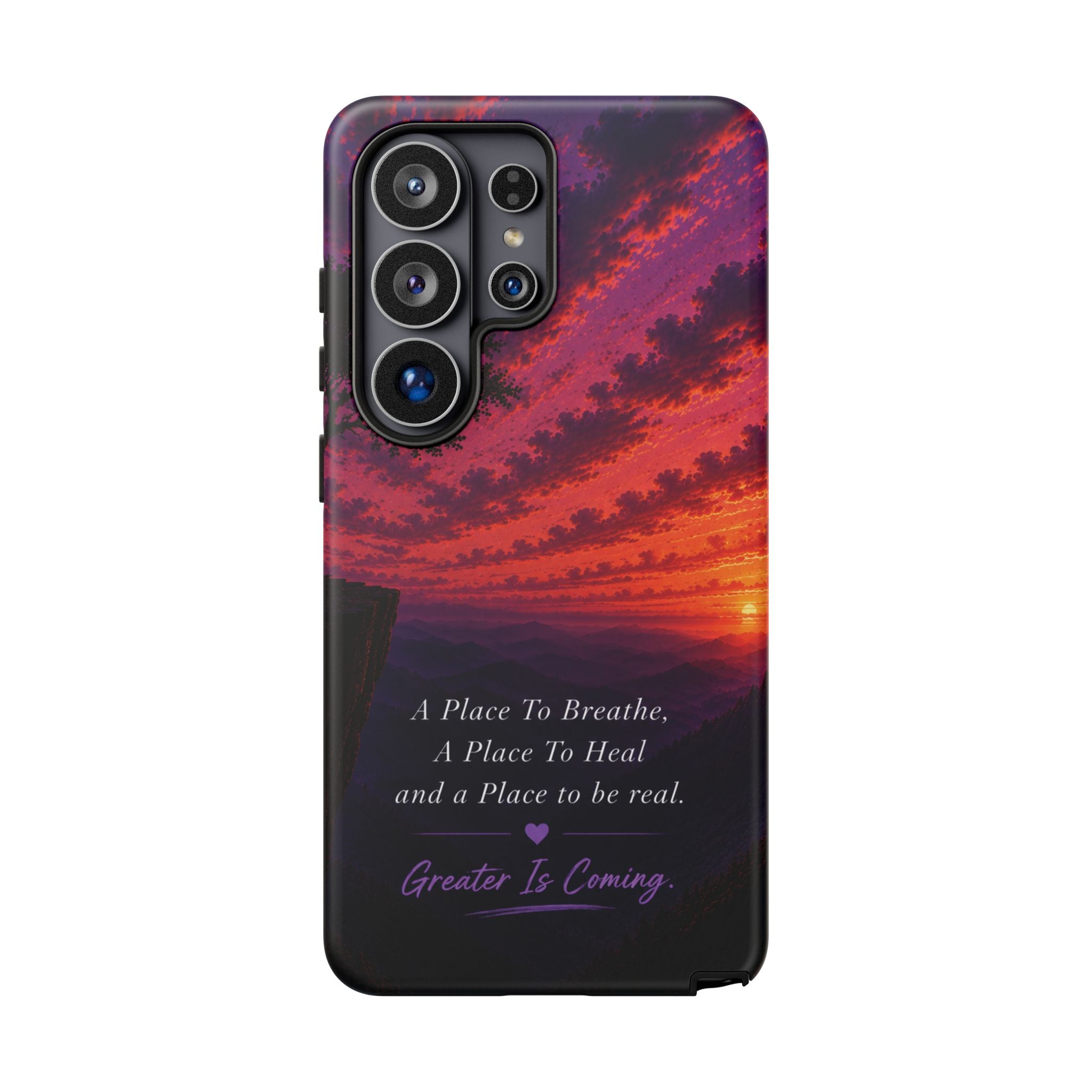 Sunset Serenity Phone Case – “A Place To Breathe, A Place To Heal” Inspirational Galaxy Case
