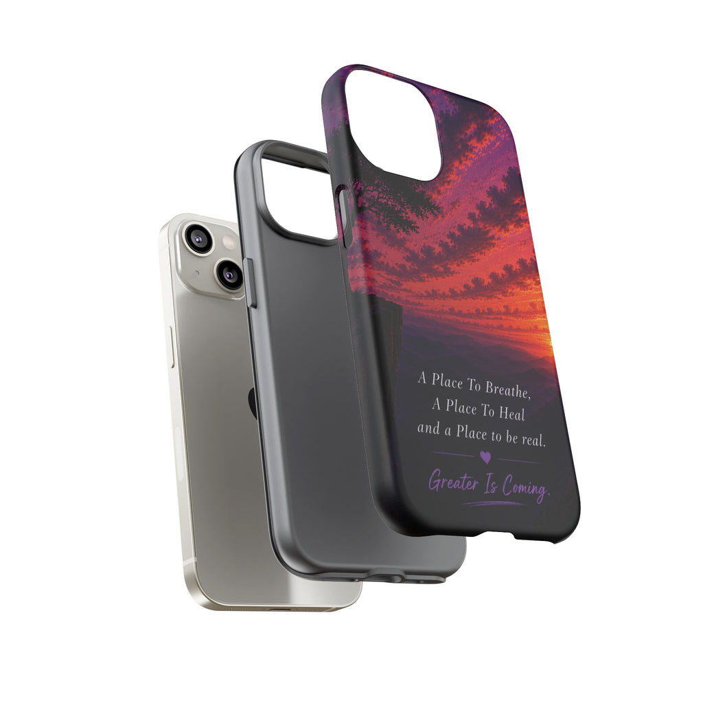Sunset Serenity Phone Case – “A Place To Breathe, A Place To Heal” Inspirational Galaxy Case