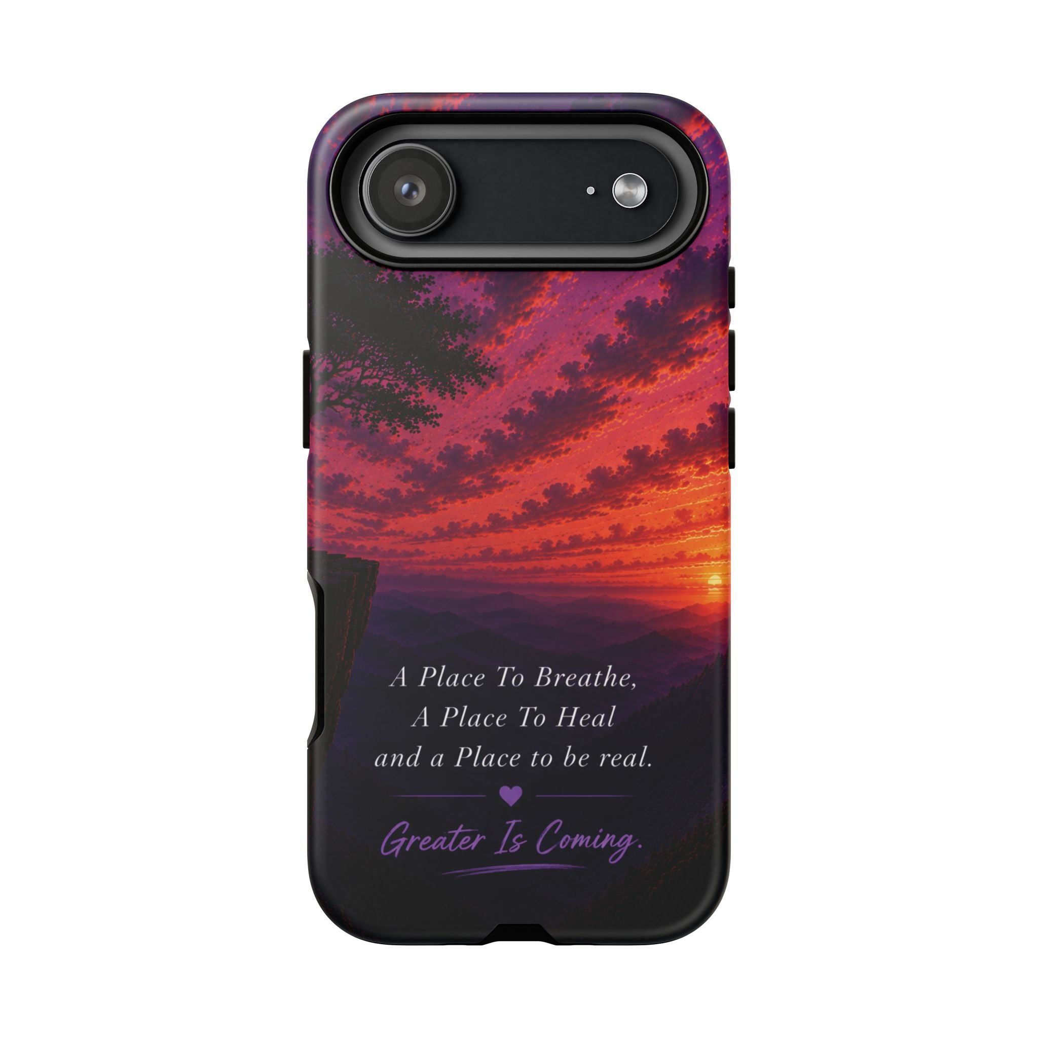 Sunset Serenity Phone Case – “A Place To Breathe, A Place To Heal” Inspirational Galaxy Case