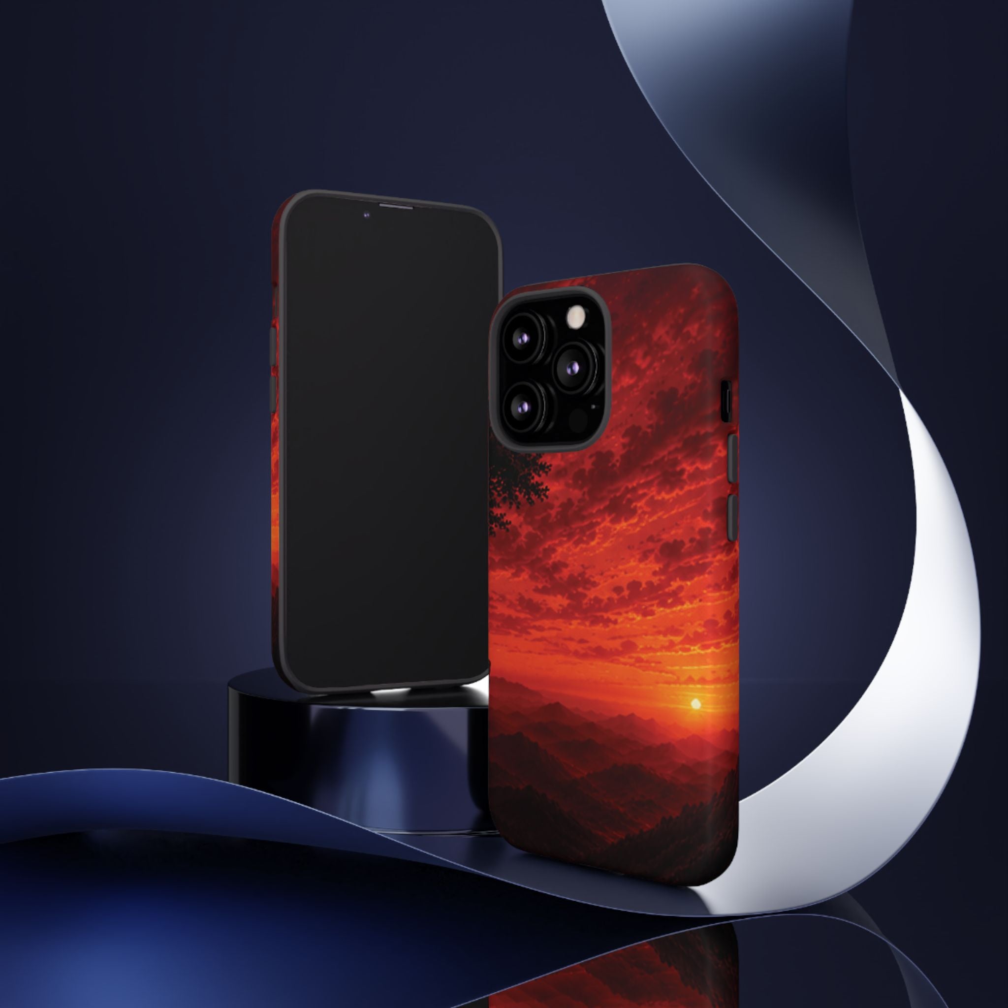 Sunset Mountain Tough Phone Case — Red Horizon Landscape Protective Case
