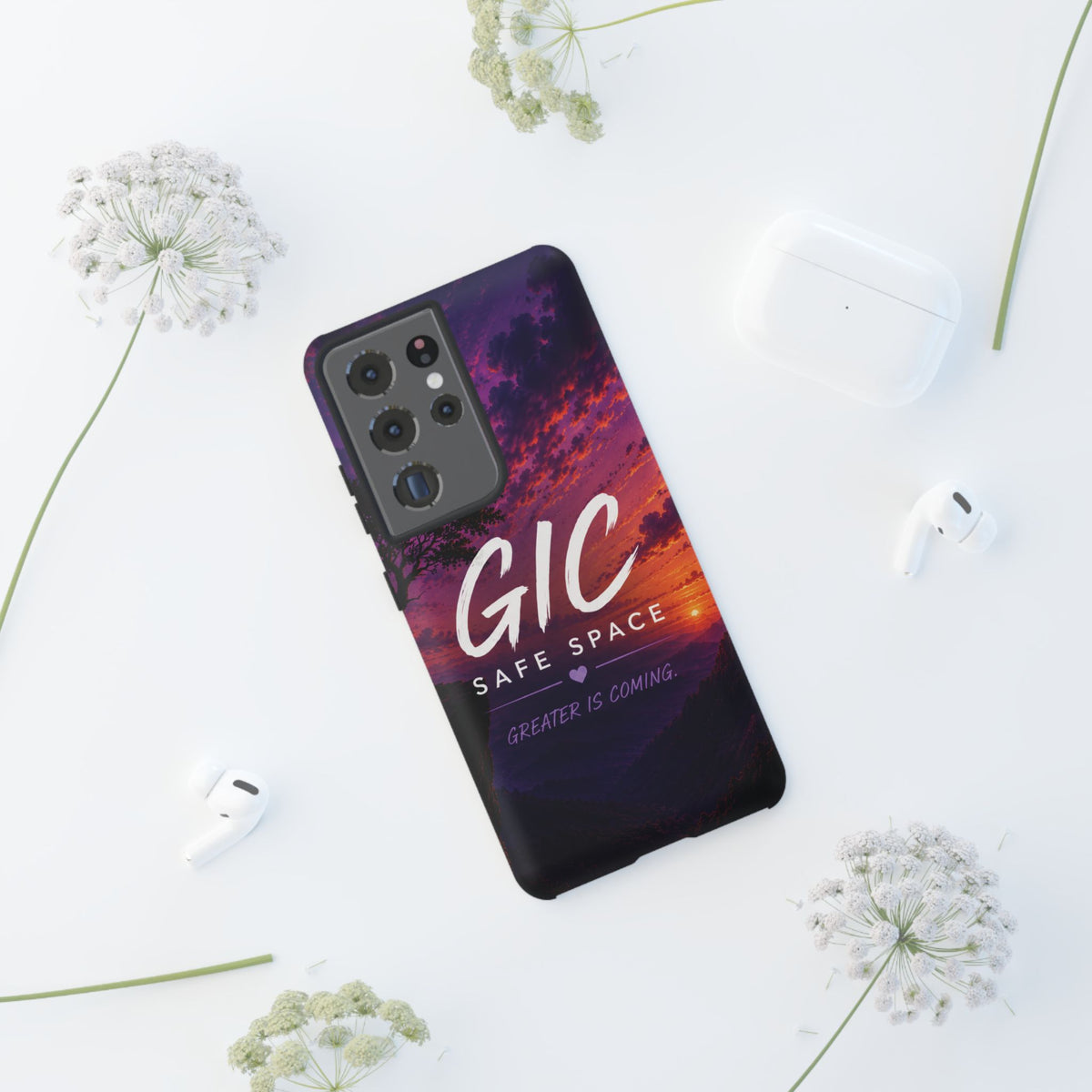 GIC Safe Space Tough Phone Case — "Greater Is Coming" Sunset Design