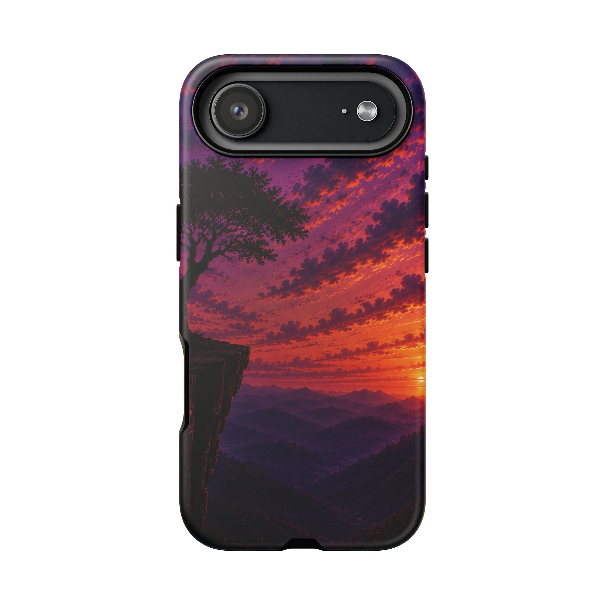 Sunset Cliff Tough Phone Case - Vibrant Purple Orange Landscape for Galaxy & iPhone
