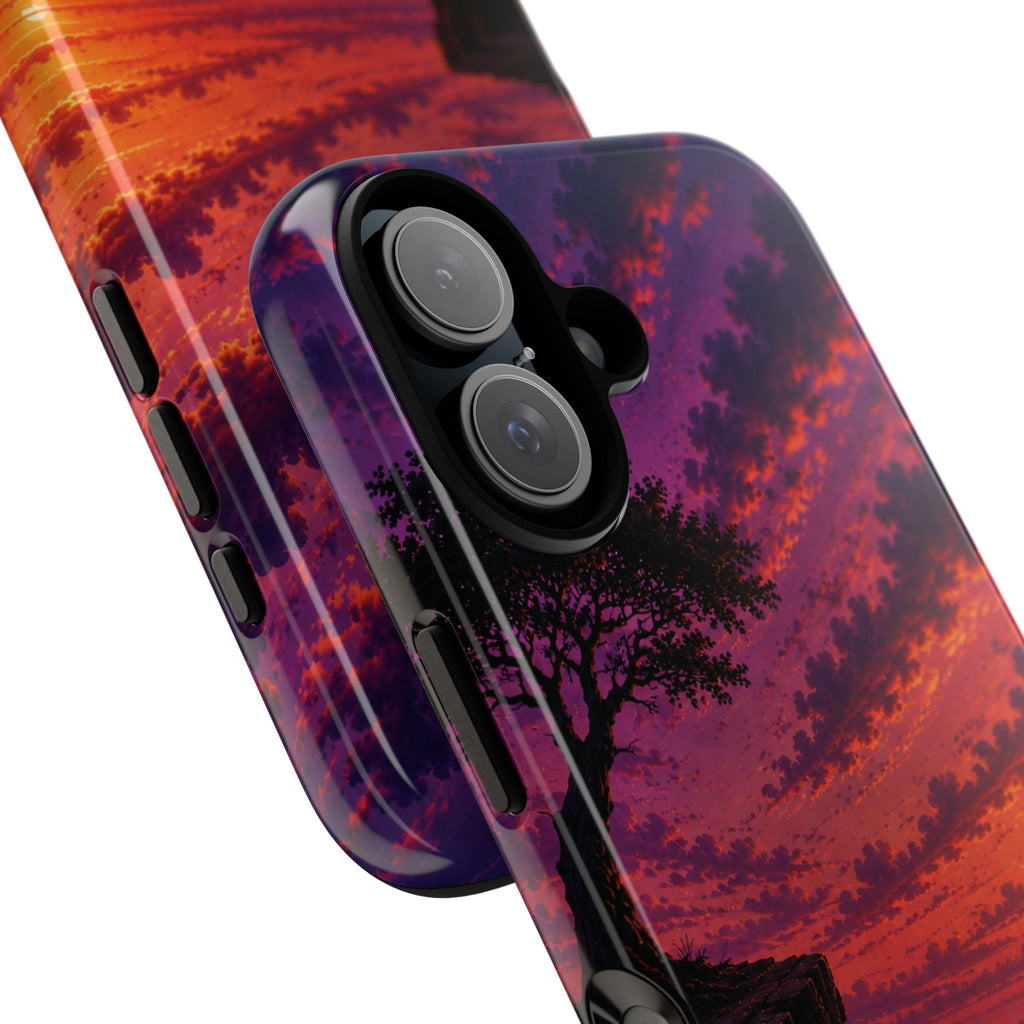 Sunset Cliff Tough Phone Case - Vibrant Purple Orange Landscape for Galaxy & iPhone