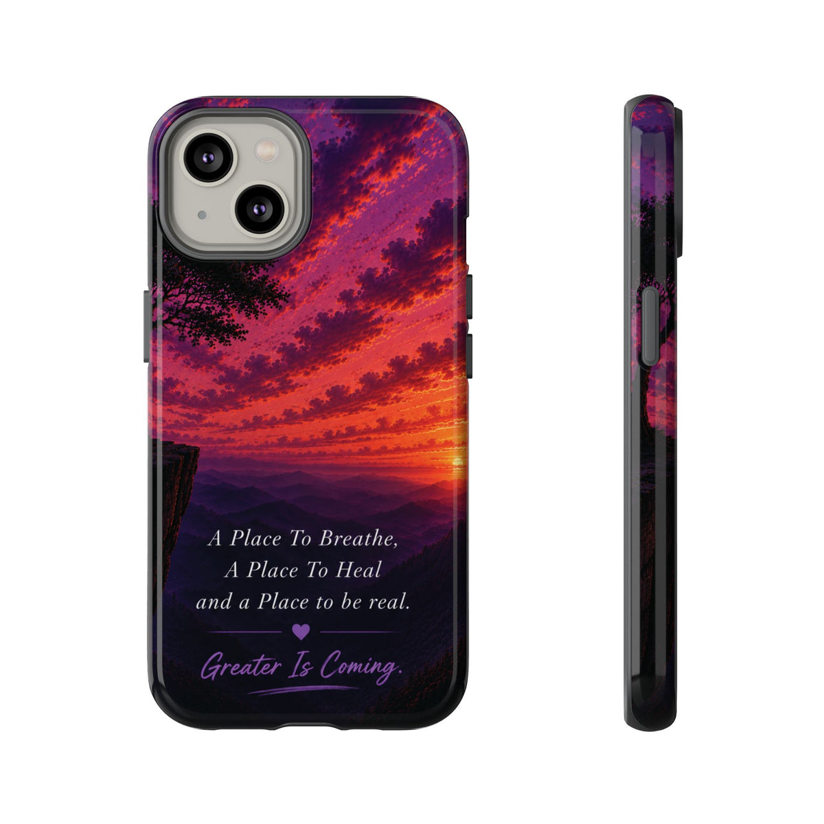 Sunset Serenity Phone Case – “A Place To Breathe, A Place To Heal” Inspirational Galaxy Case