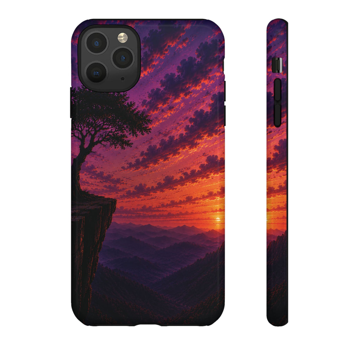 Sunset Cliff Tough Phone Case - Vibrant Purple Orange Landscape for Galaxy & iPhone