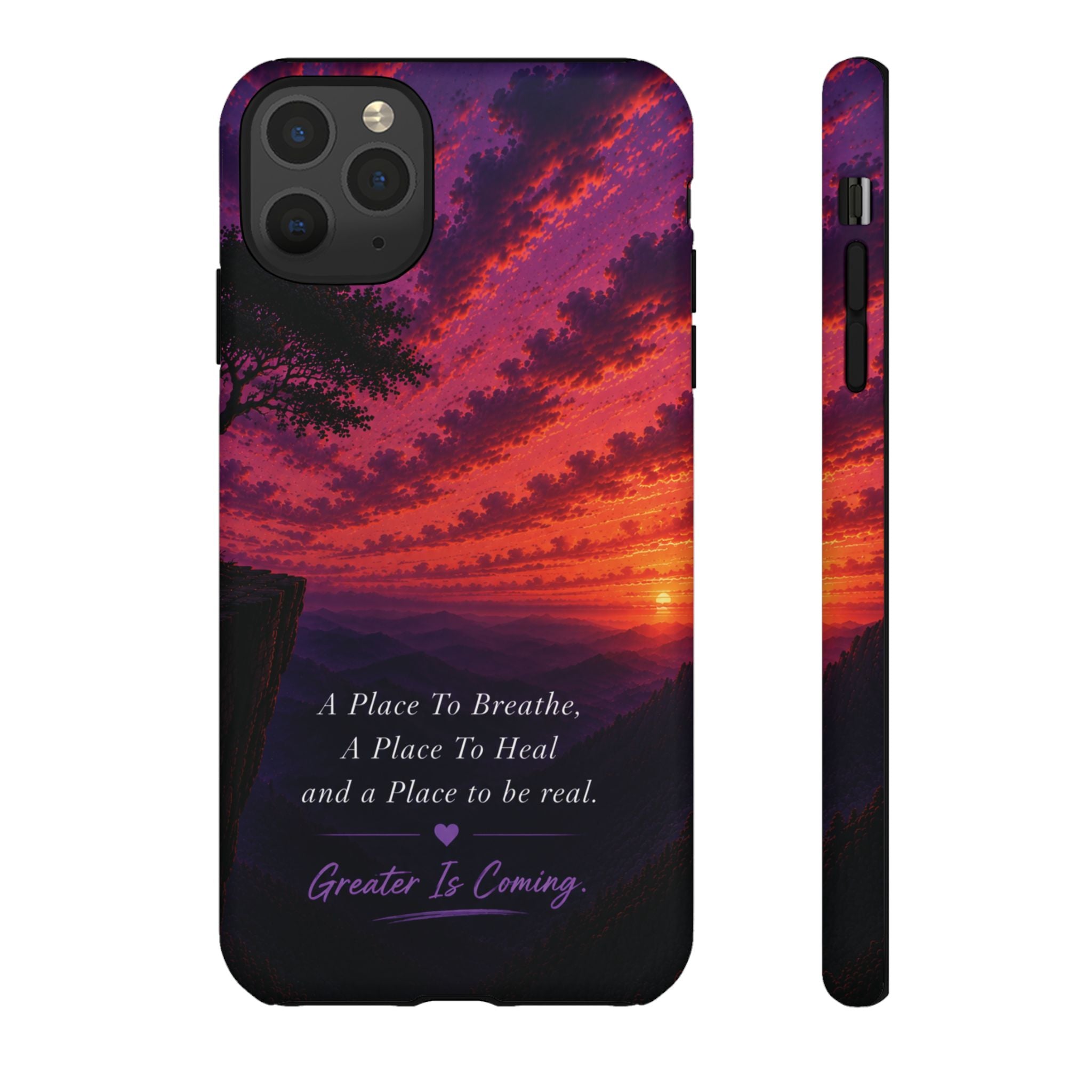 Sunset Serenity Phone Case – “A Place To Breathe, A Place To Heal” Inspirational Galaxy Case