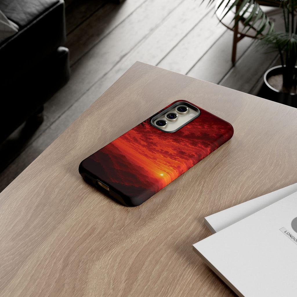 Sunset Mountain Tough Phone Case — Red Horizon Landscape Protective Case