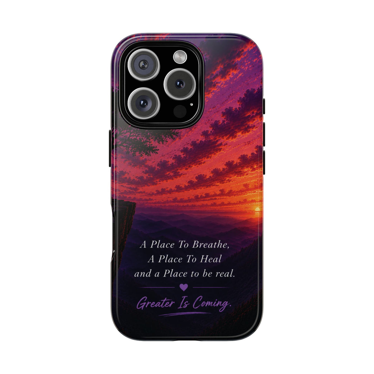 Sunset Serenity Phone Case – “A Place To Breathe, A Place To Heal” Inspirational Galaxy Case