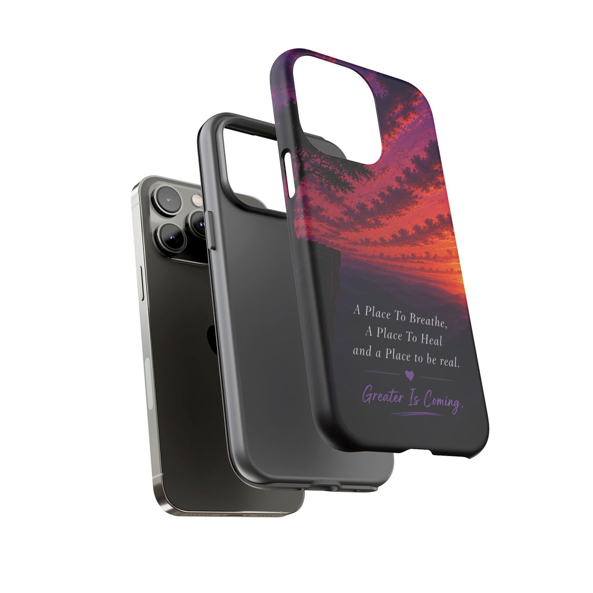 Sunset Serenity Phone Case – “A Place To Breathe, A Place To Heal” Inspirational Galaxy Case