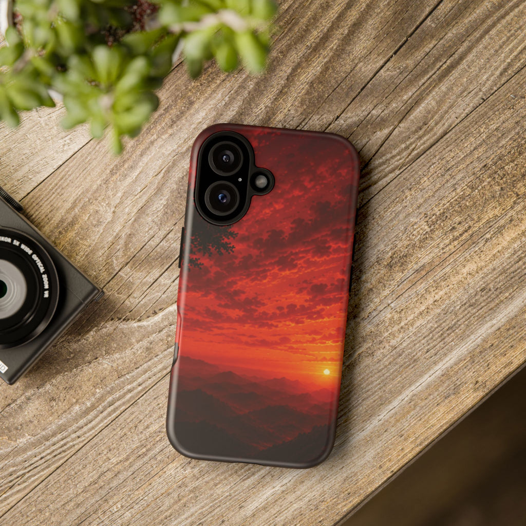 Sunset Mountain Tough Phone Case — Red Horizon Landscape Protective Case