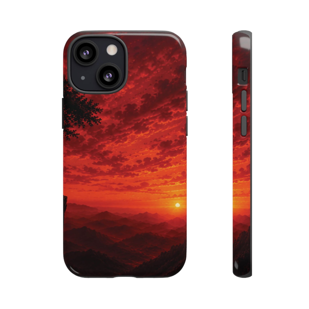 Sunset Mountain Tough Phone Case — Red Horizon Landscape Protective Case