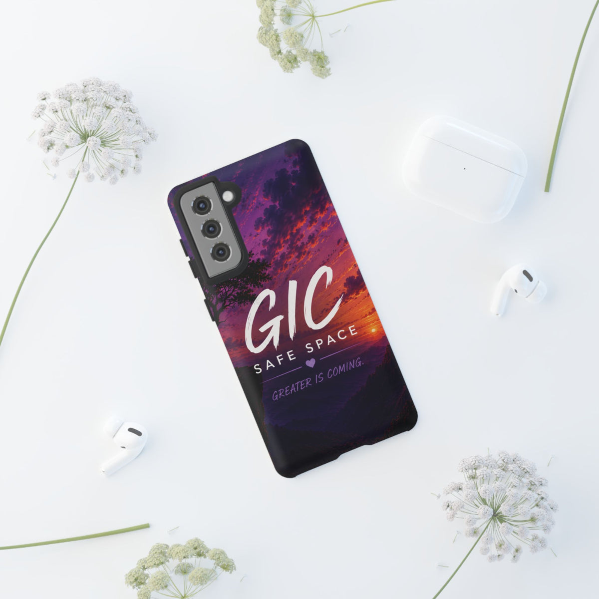 GIC Safe Space Tough Phone Case — "Greater Is Coming" Sunset Design