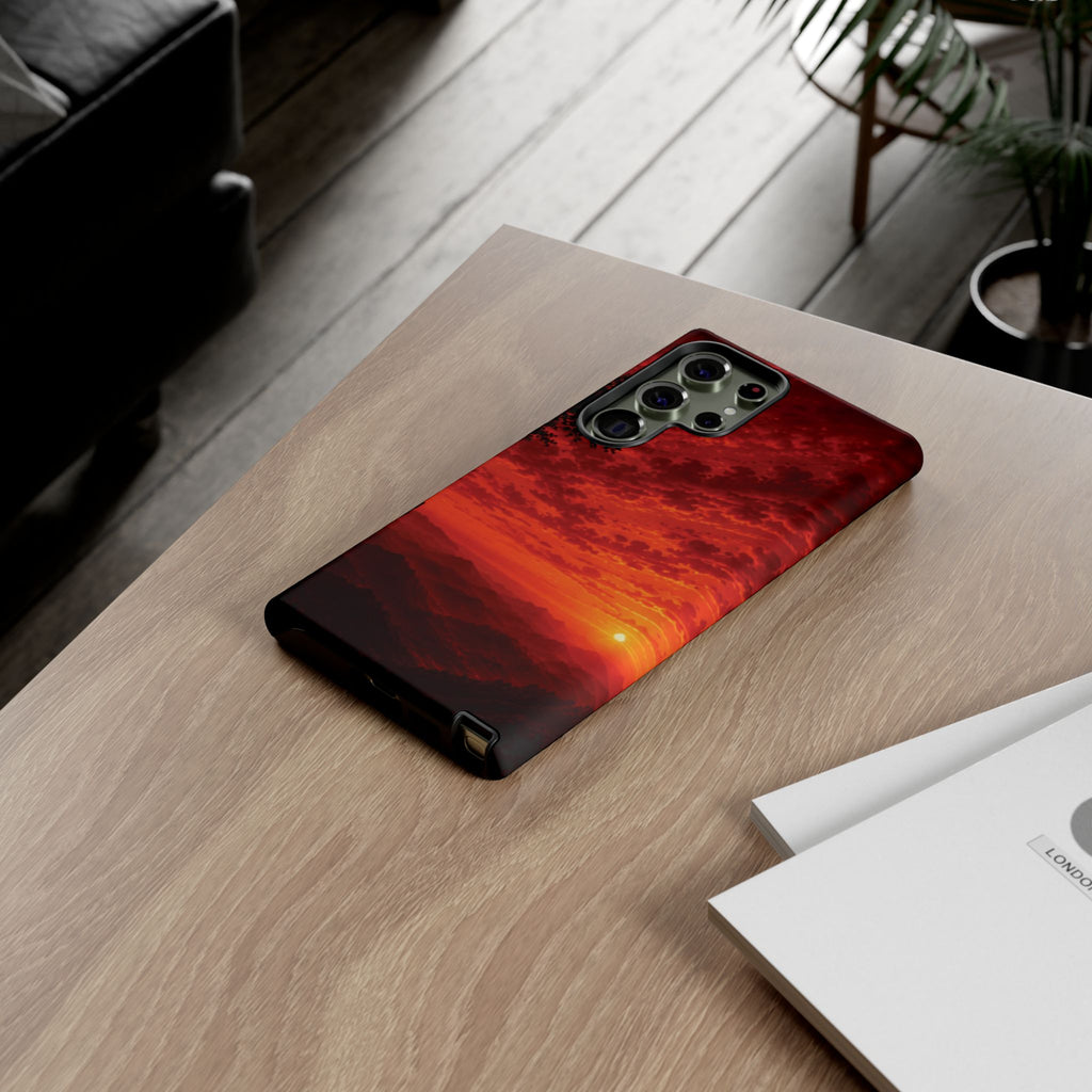 Sunset Mountain Tough Phone Case — Red Horizon Landscape Protective Case