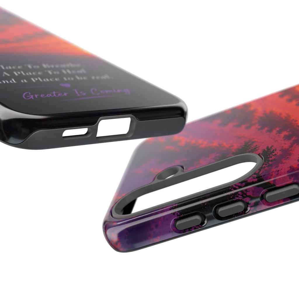 Sunset Serenity Phone Case – “A Place To Breathe, A Place To Heal” Inspirational Galaxy Case