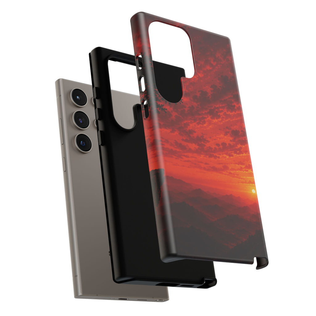 Sunset Mountain Tough Phone Case — Red Horizon Landscape Protective Case