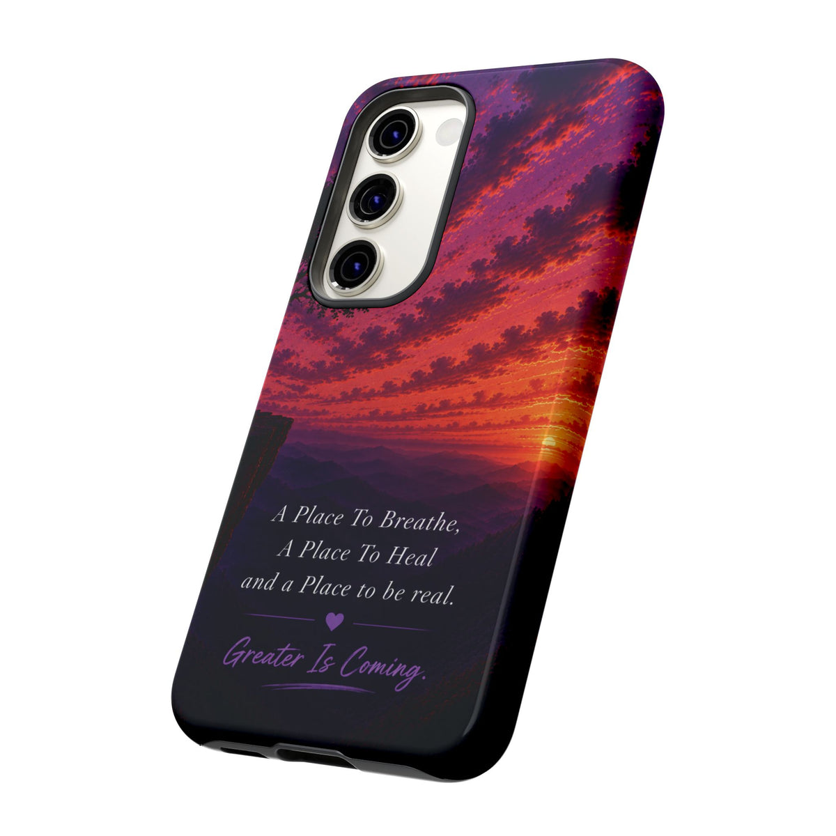 Sunset Serenity Phone Case – “A Place To Breathe, A Place To Heal” Inspirational Galaxy Case