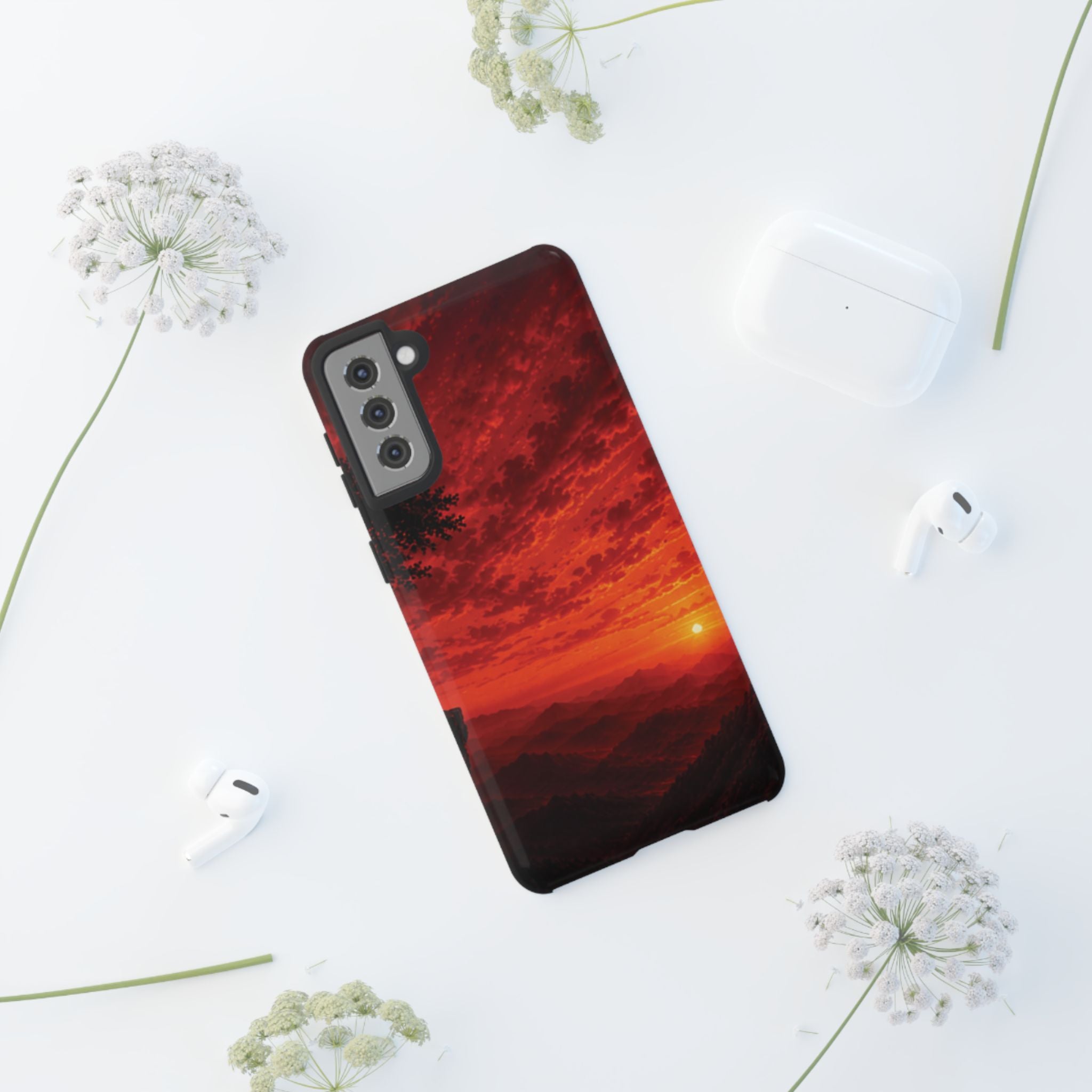 Sunset Mountain Tough Phone Case — Red Horizon Landscape Protective Case