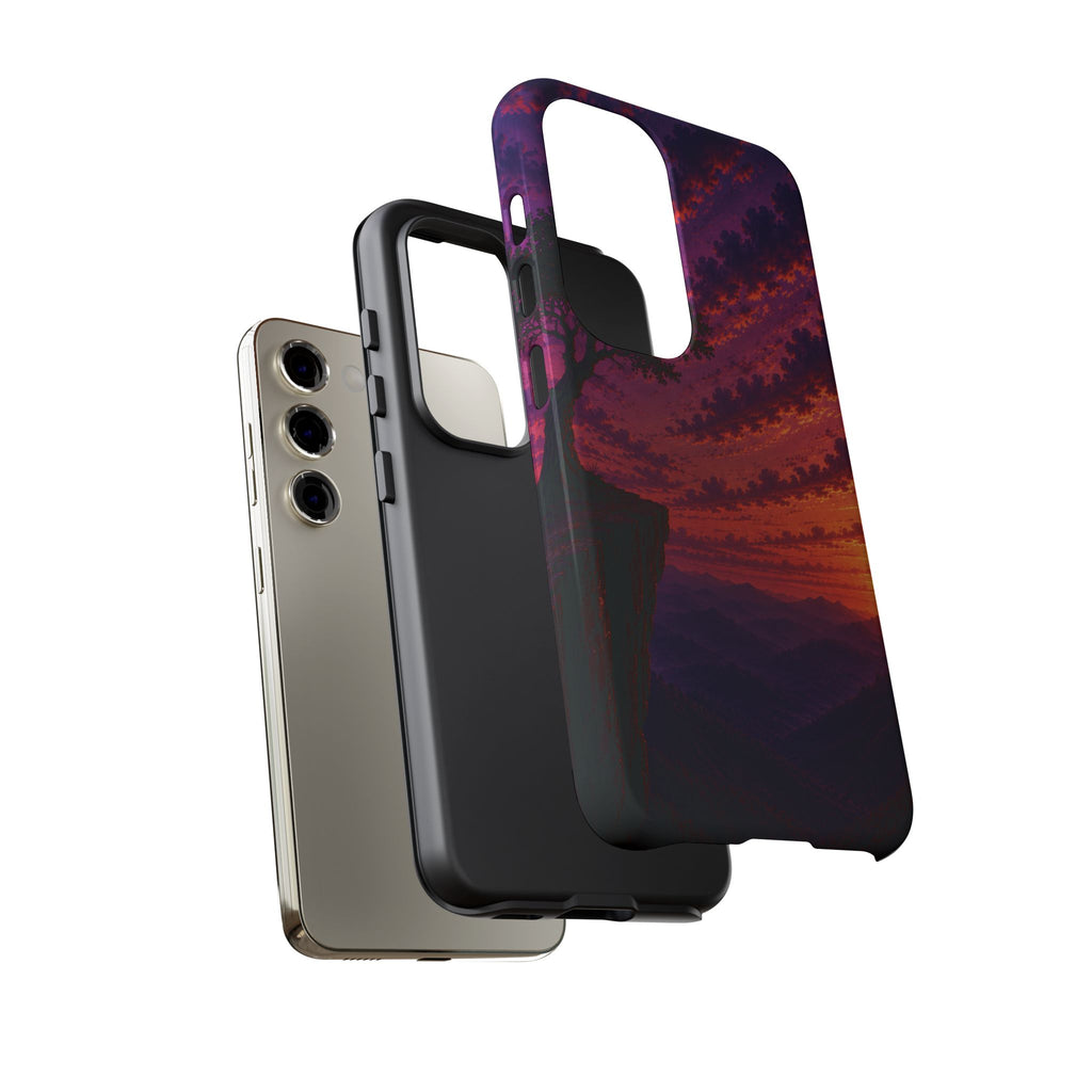 Sunset Cliff Tough Phone Case - Vibrant Purple Orange Landscape for Galaxy & iPhone