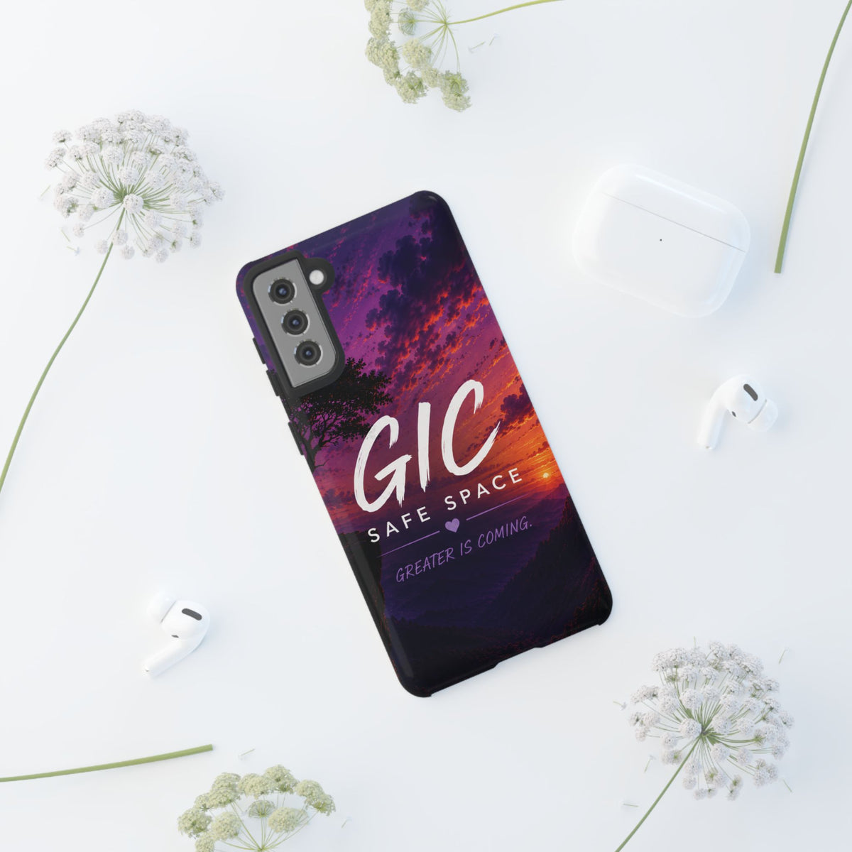 GIC Safe Space Tough Phone Case — "Greater Is Coming" Sunset Design