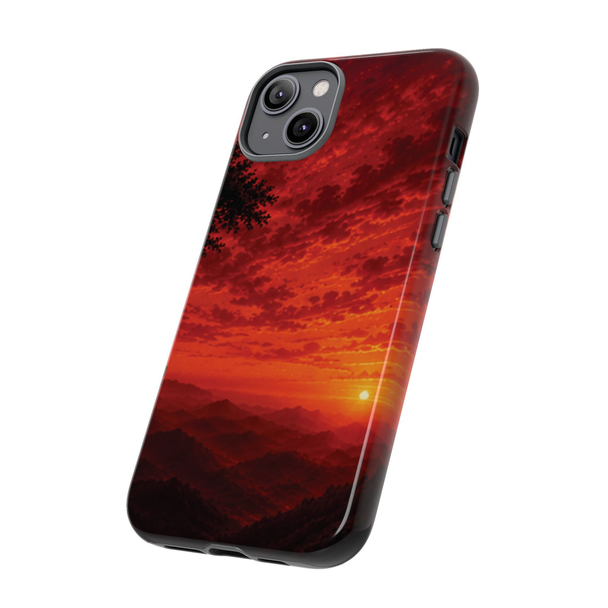 Sunset Mountain Tough Phone Case — Red Horizon Landscape Protective Case