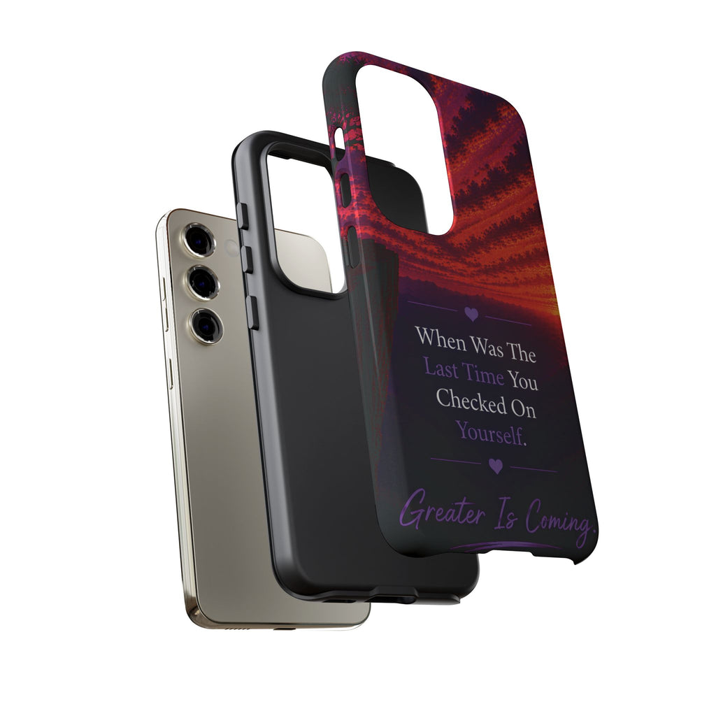 Inspirational Phone Case - "When Was The Last Time You Checked On Yourself?" Sunset Self-Care Quote