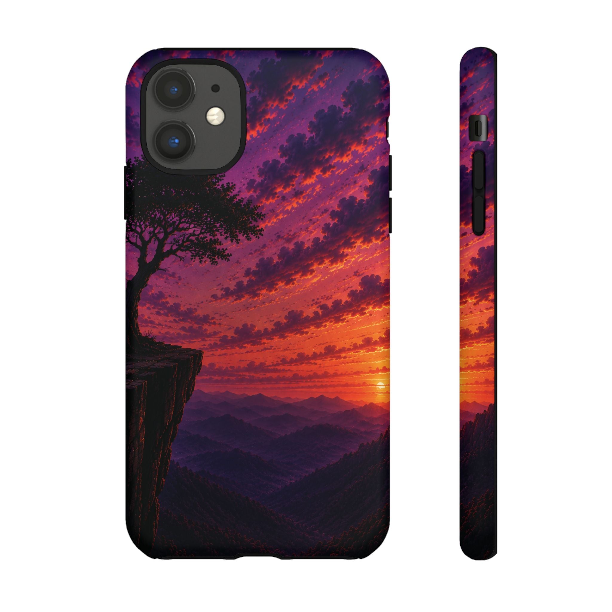 Sunset Cliff Tough Phone Case - Vibrant Purple Orange Landscape for Galaxy & iPhone