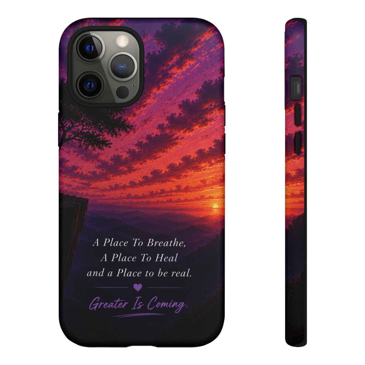Sunset Serenity Phone Case – “A Place To Breathe, A Place To Heal” Inspirational Galaxy Case