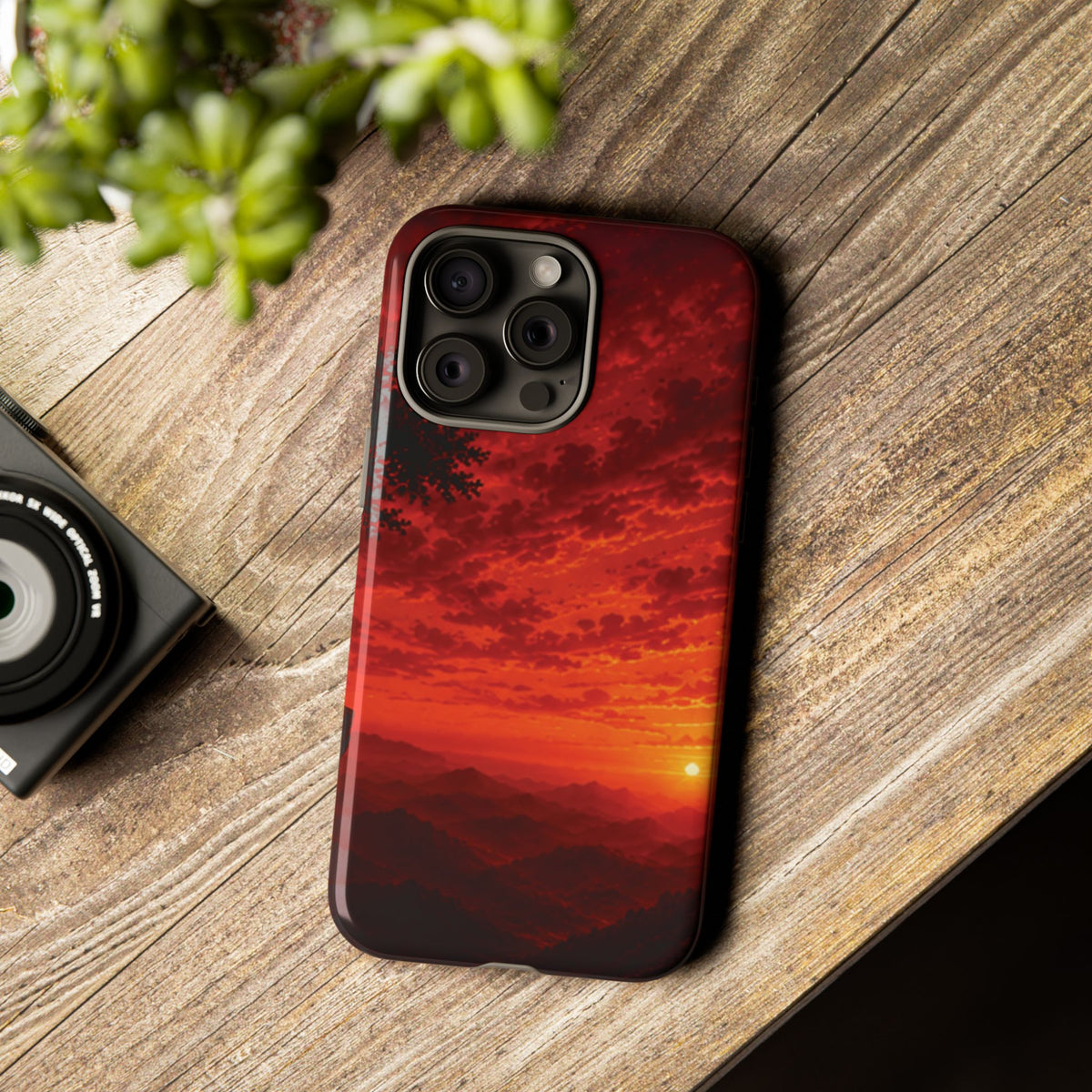 Sunset Mountain Tough Phone Case — Red Horizon Landscape Protective Case