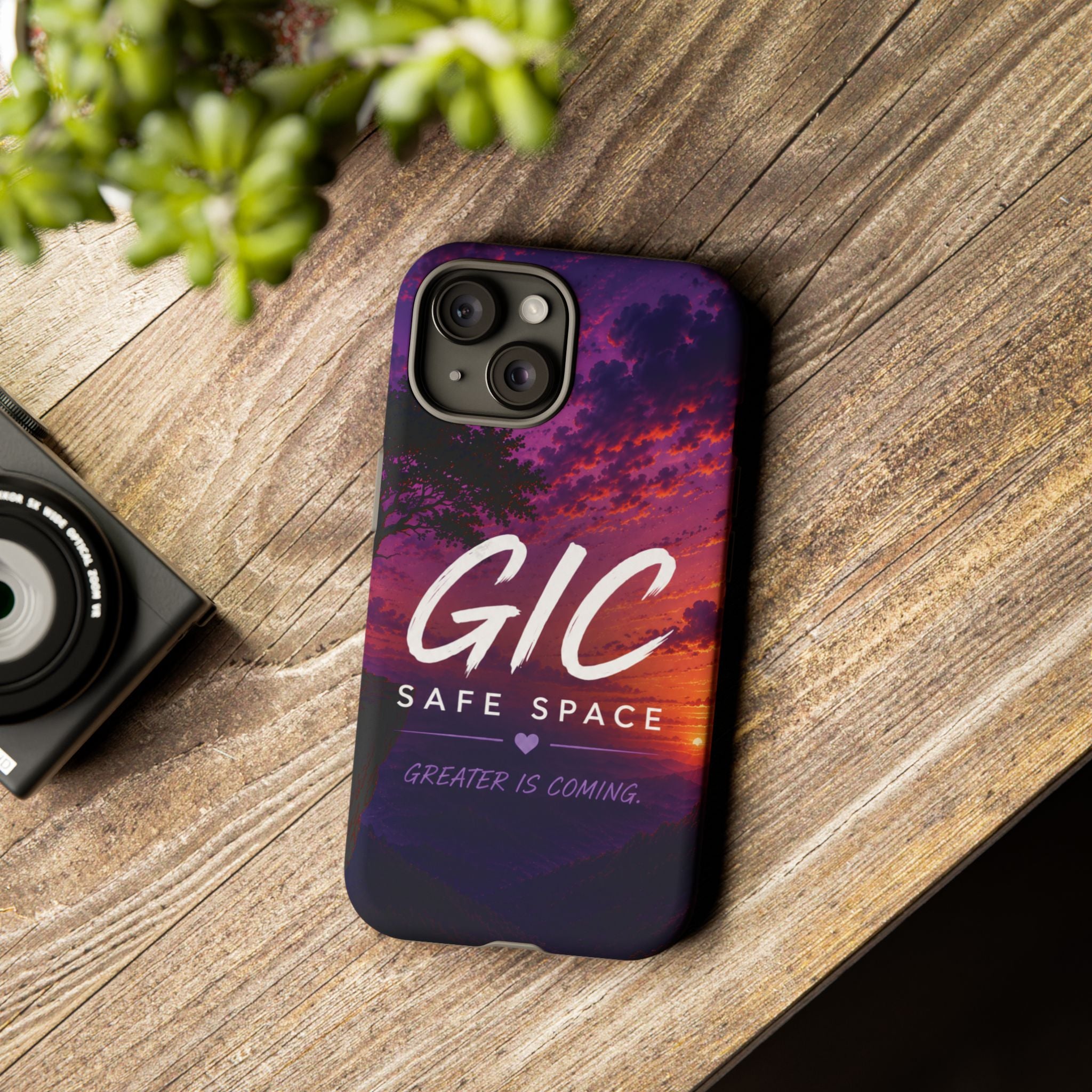 GIC Safe Space Tough Phone Case — "Greater Is Coming" Sunset Design