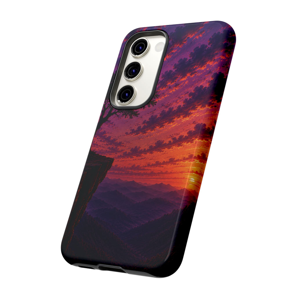 Sunset Cliff Tough Phone Case - Vibrant Purple Orange Landscape for Galaxy & iPhone