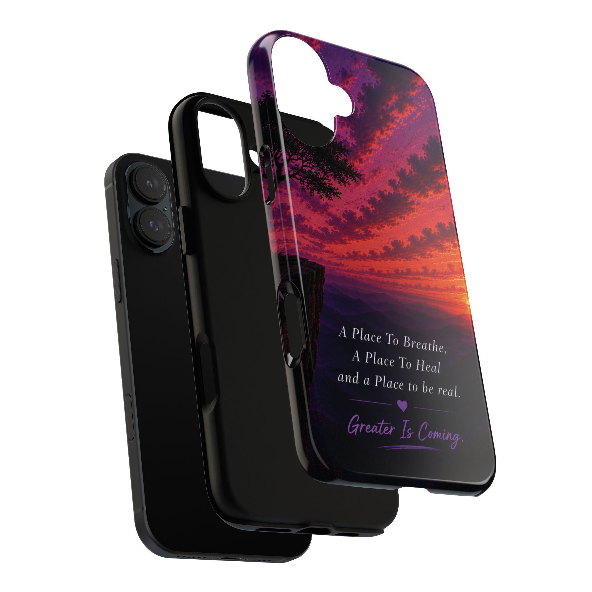 Sunset Serenity Phone Case – “A Place To Breathe, A Place To Heal” Inspirational Galaxy Case